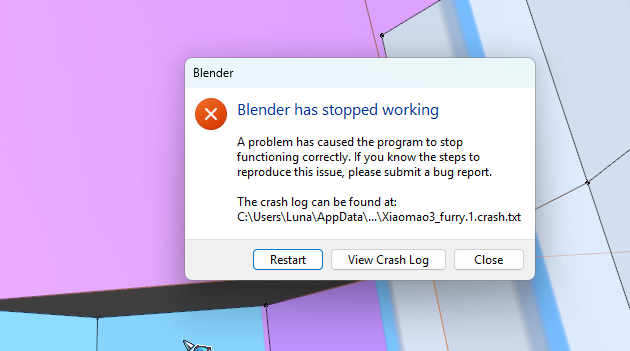 "Blender has stopped working" error message